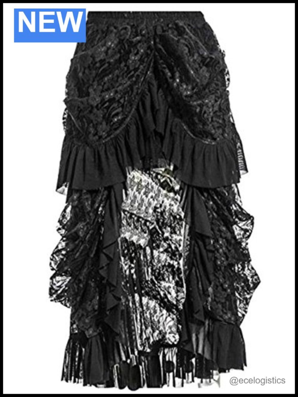 Gothic Lace Maxi Skirt Open Front Ruffled Floral Plus Size